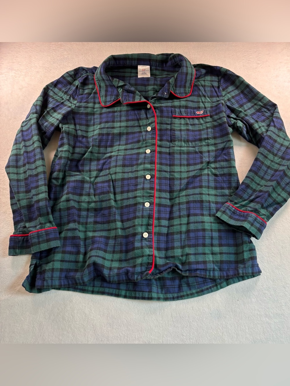 Vineyard Vines Green & Navy Plaid Lounge Pajama Pants with Red Trim - Picture 7 of 10